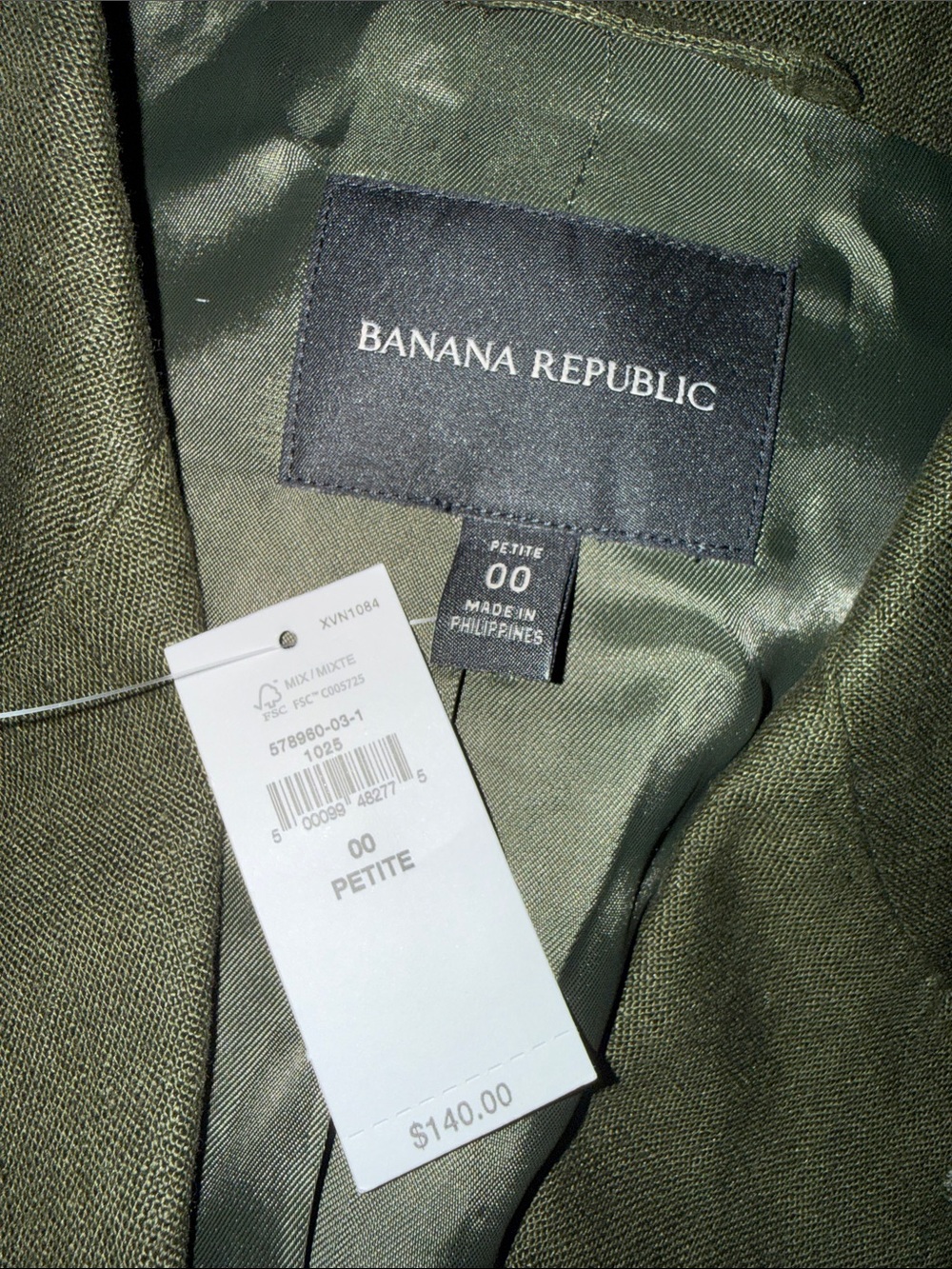 Banana Republic Palma Linen Vest Camo Green NWT Size 00 Petite - Picture 2 of 7